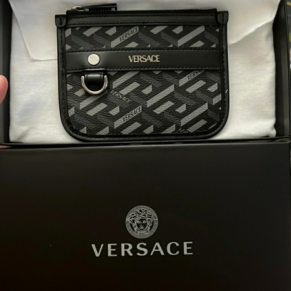 Versace  Coated Canvas Calfskin La Greca Modular Zip Pouch Black & Grey (NWT) - Picture 1 of 9